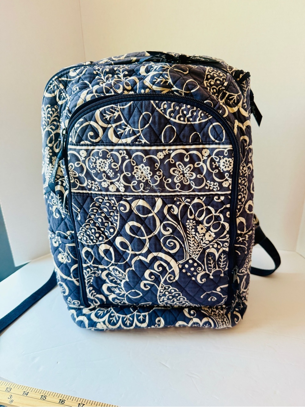 Vera Bradley Large 16” Navy and Cream Quilted Backpack
